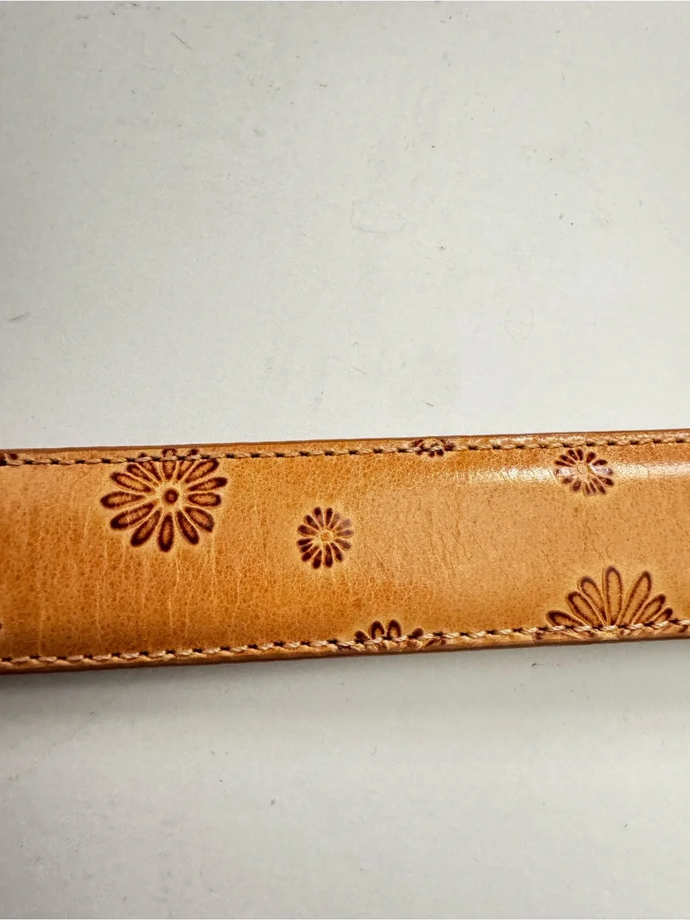 Brighton  Tan Floral Leather Charm Belt with Silver Floral Buckle size M 30